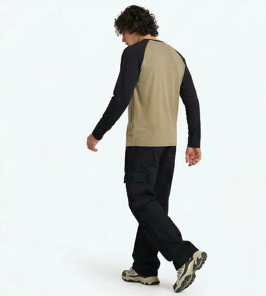Two-Tone Raglan Henley Long Sleeve Tee - R217562 - Image 4