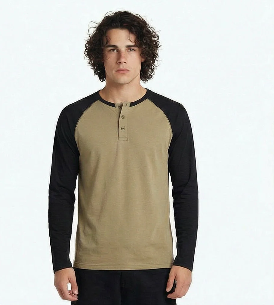 Two-Tone Raglan Henley Long Sleeve Tee - R217562 - Image 5