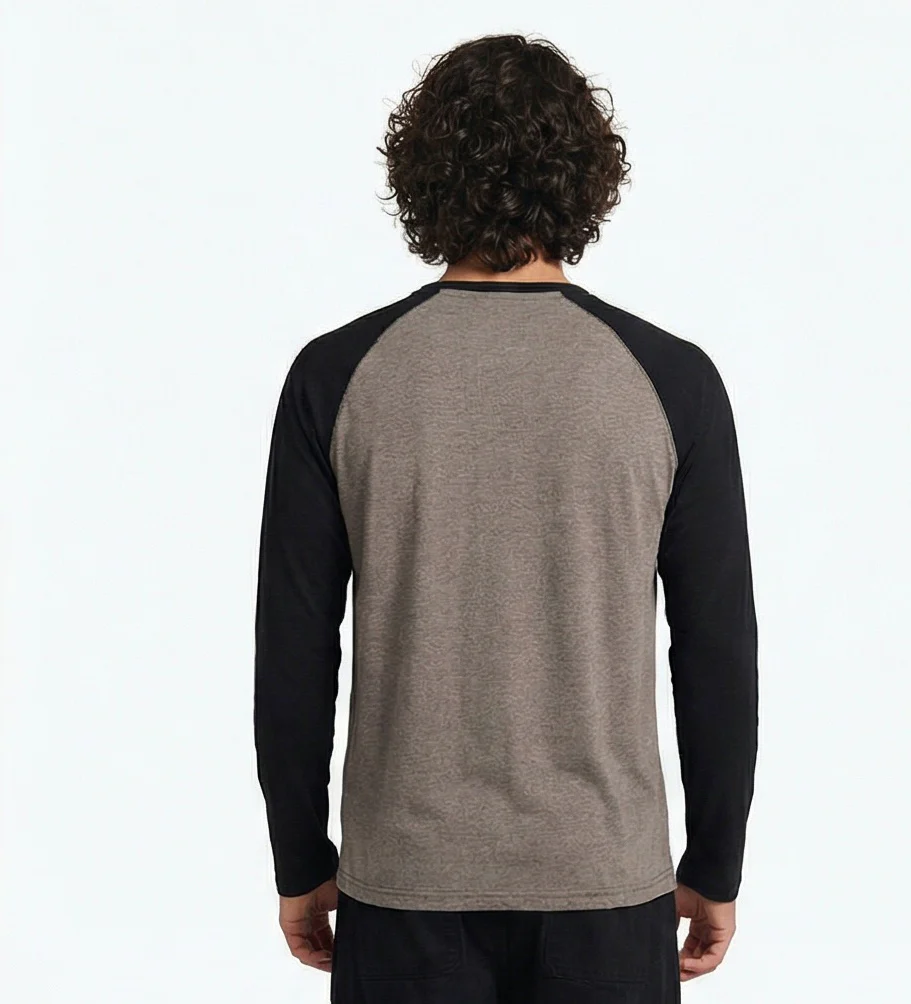Men's Heathered Raglan Henley Long Sleeve T-Shirt - R217564 - Image 2