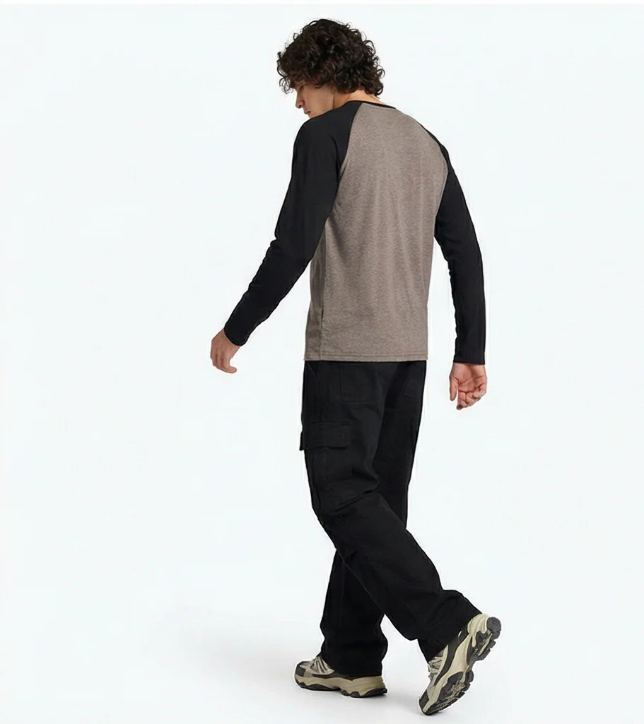 Men's Heathered Raglan Henley Long Sleeve T-Shirt - R217564 - Image 4