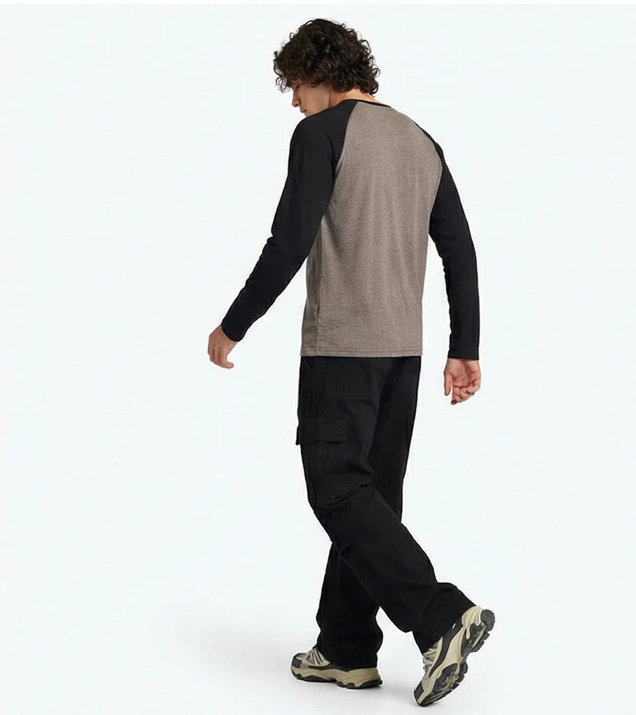 Men's Heathered Raglan Henley Long Sleeve T-Shirt - R217564 - Image 8