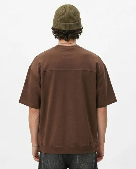 Men's Chocolate Brown Oversized Relaxed Fit Short Sleeve Sweatshirt - R217686-DEF - Image 2