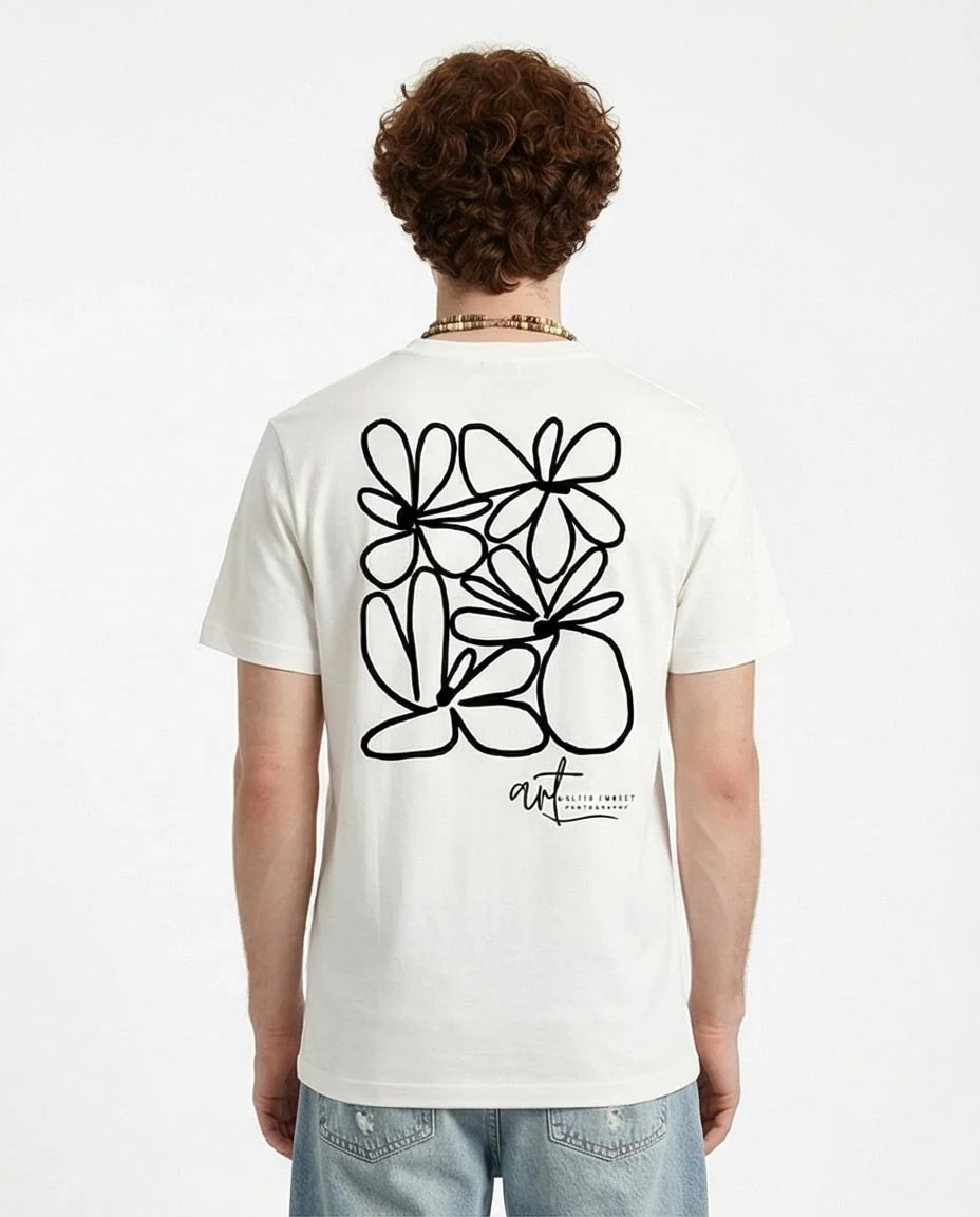 Ravin Art-Line Floral Graphic T-Shirt – Modern Boho White Tee - R216569 - Image 2