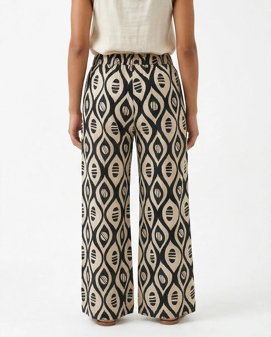 Ravin Wide-Leg Geometric Print Trousers in Black & Cream - R217468 - Image 2