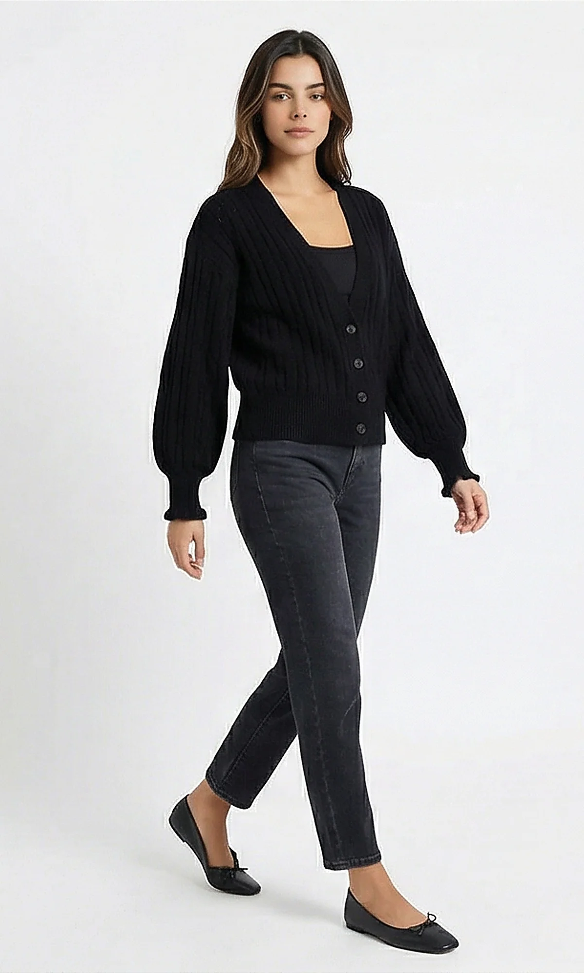 Ravin Black Ribbed Button-Down Cardigan - Image 3
