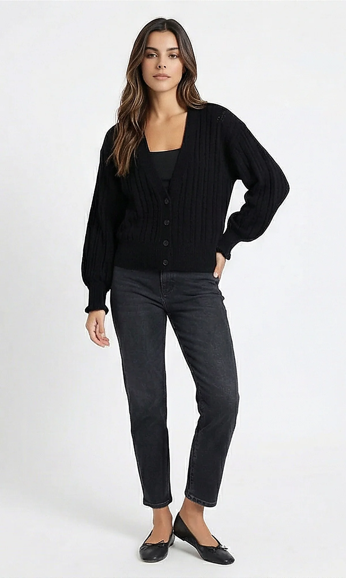 Ravin Black Ribbed Button-Down Cardigan - Image 4