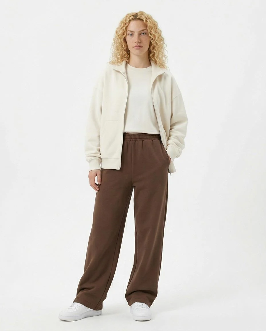 Ravin Wide-Leg Heavyweight Fleece Trousers in Chocolate Brown - R217328 - Image 4