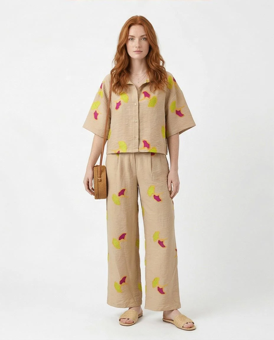 Ravin Ginkgo Leaf Embroidered Plissé Cropped Shirt - R216949 - Image 3