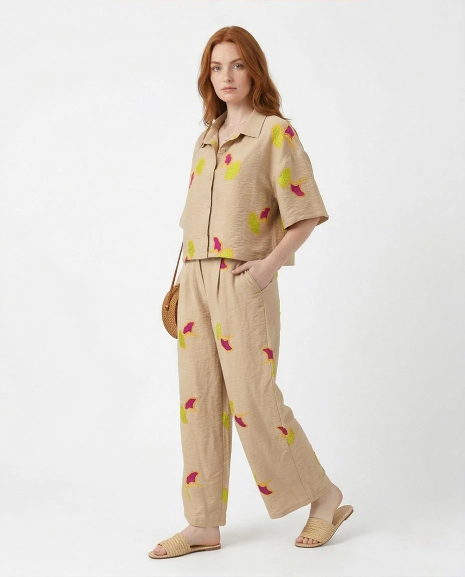 Ravin Ginkgo Leaf Embroidered Plissé Cropped Shirt - R216949 - Image 4