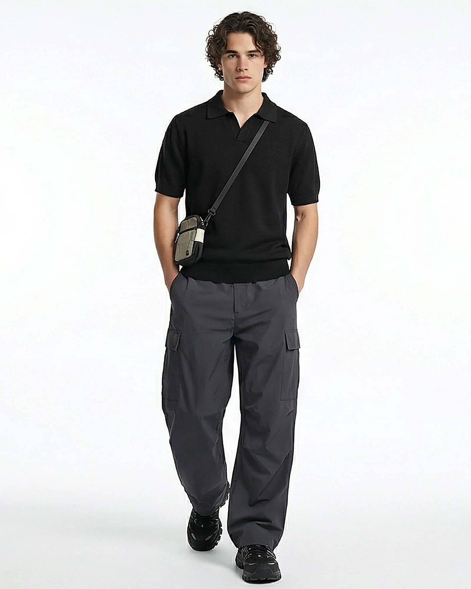 Ravin Essential Knit Johnny Collar Polo – Black - R217127 - Image 3