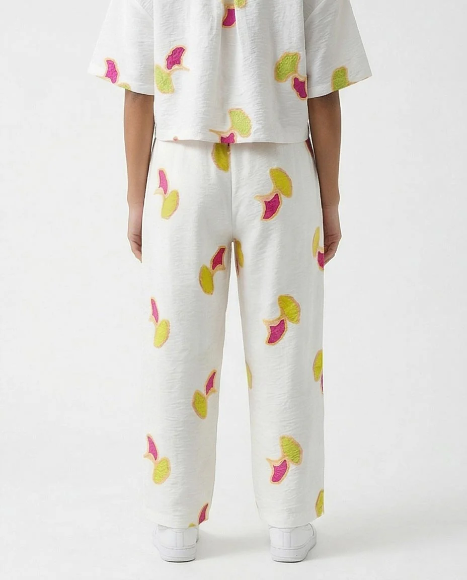 Ravin Ginkgo Leaf Embroidered Linen Straight-Leg Trousers - White & Magenta - R216947 - Image 2