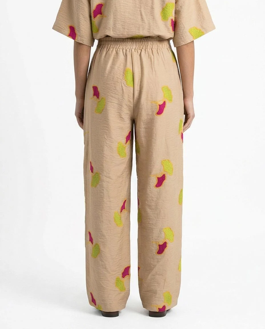 Ravin Ginkgo Leaf Embroidered Plissé Wide-Leg Pants - R216945 - Image 2