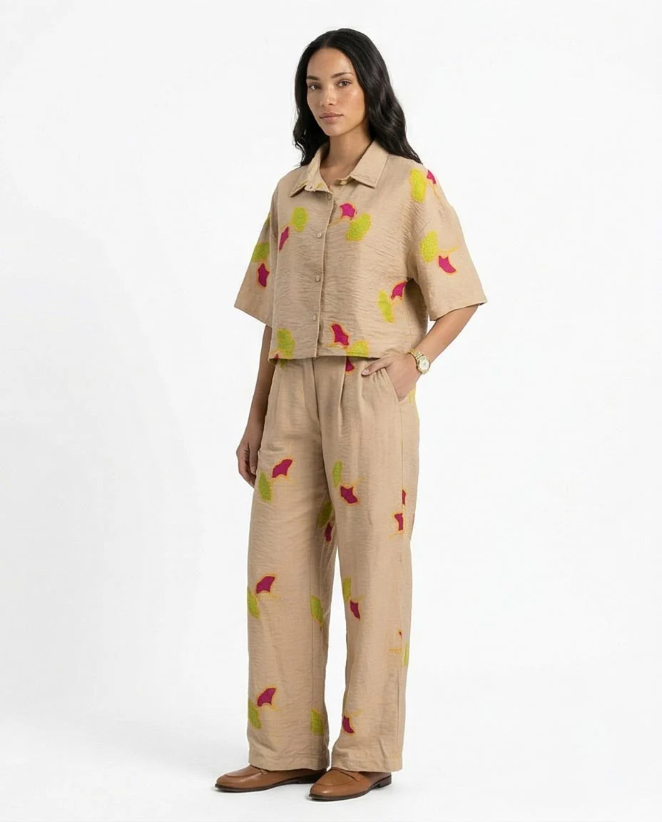Ravin Ginkgo Leaf Embroidered Plissé Wide-Leg Pants - R216945 - Image 4