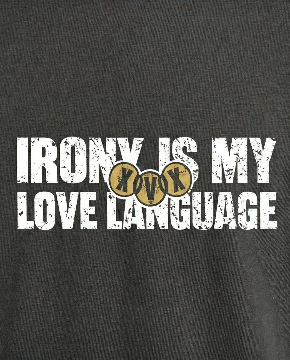 Ravin "Irony is My Love Language" Distressed Graphic T-Shirt - Charcoal Grey - R216397 - Image 3