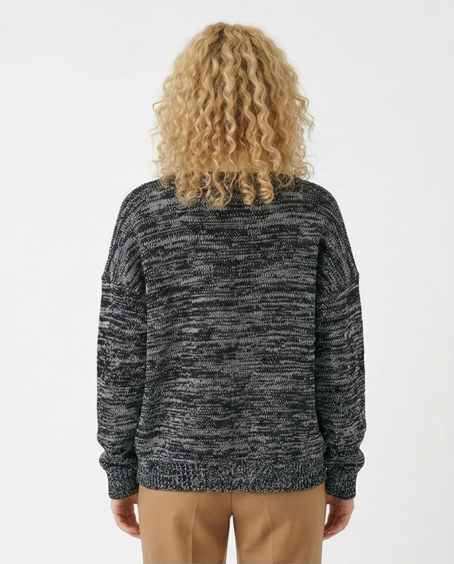 Ravin Men's Relaxed Fit Marled V-Neck Knit Sweater - Black & White - O176402 - Image 2
