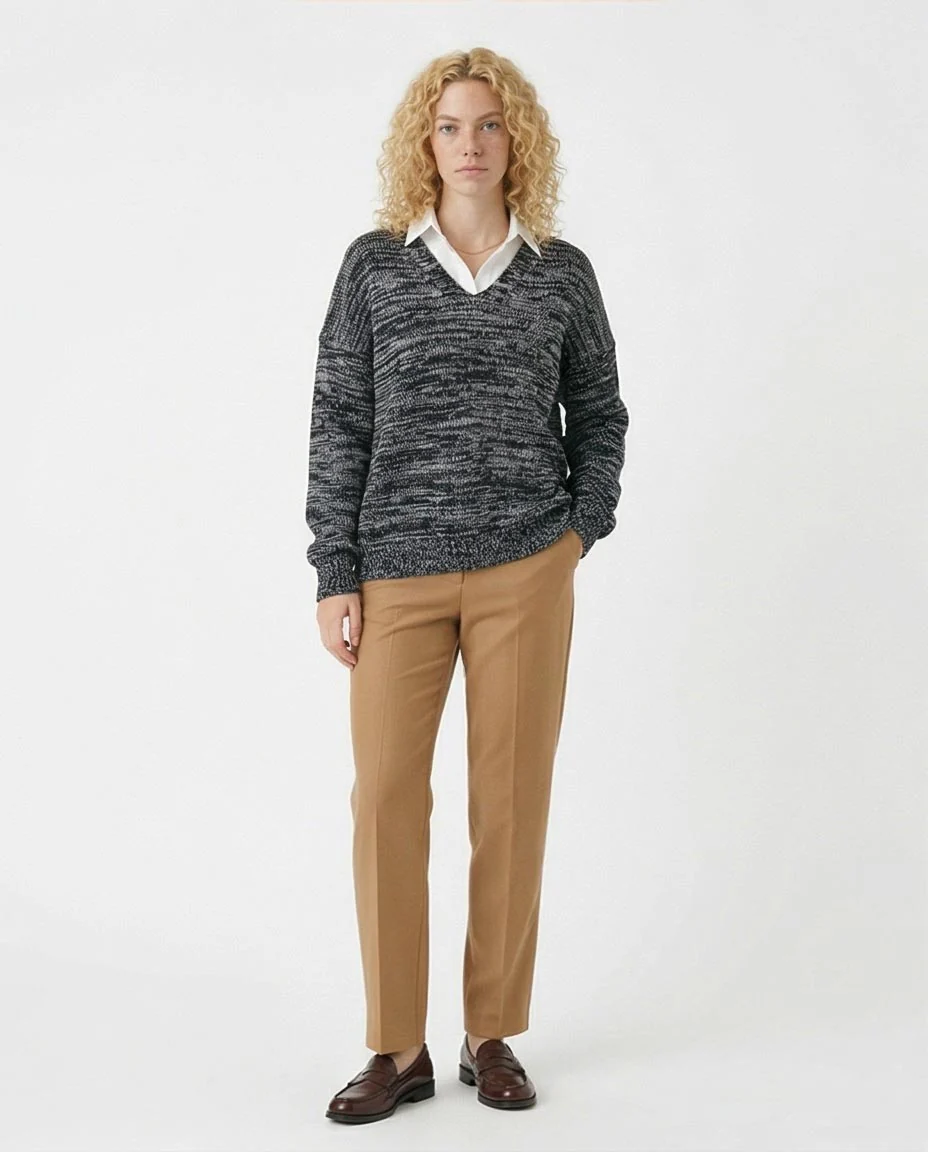 Ravin Men's Relaxed Fit Marled V-Neck Knit Sweater - Black & White - O176402 - Image 3