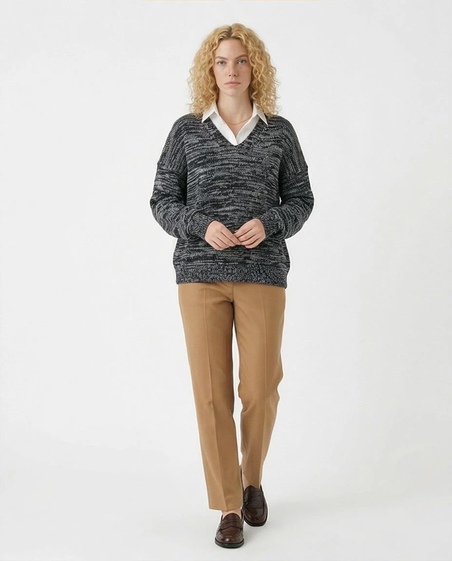 Ravin Men's Relaxed Fit Marled V-Neck Knit Sweater - Black & White - O176402 - Image 4