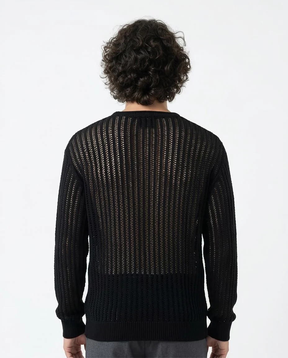 Ravin Men’s Black Jacquard Tricot Long Sleeve Crew-Neck - Balck - R207760 - Image 2