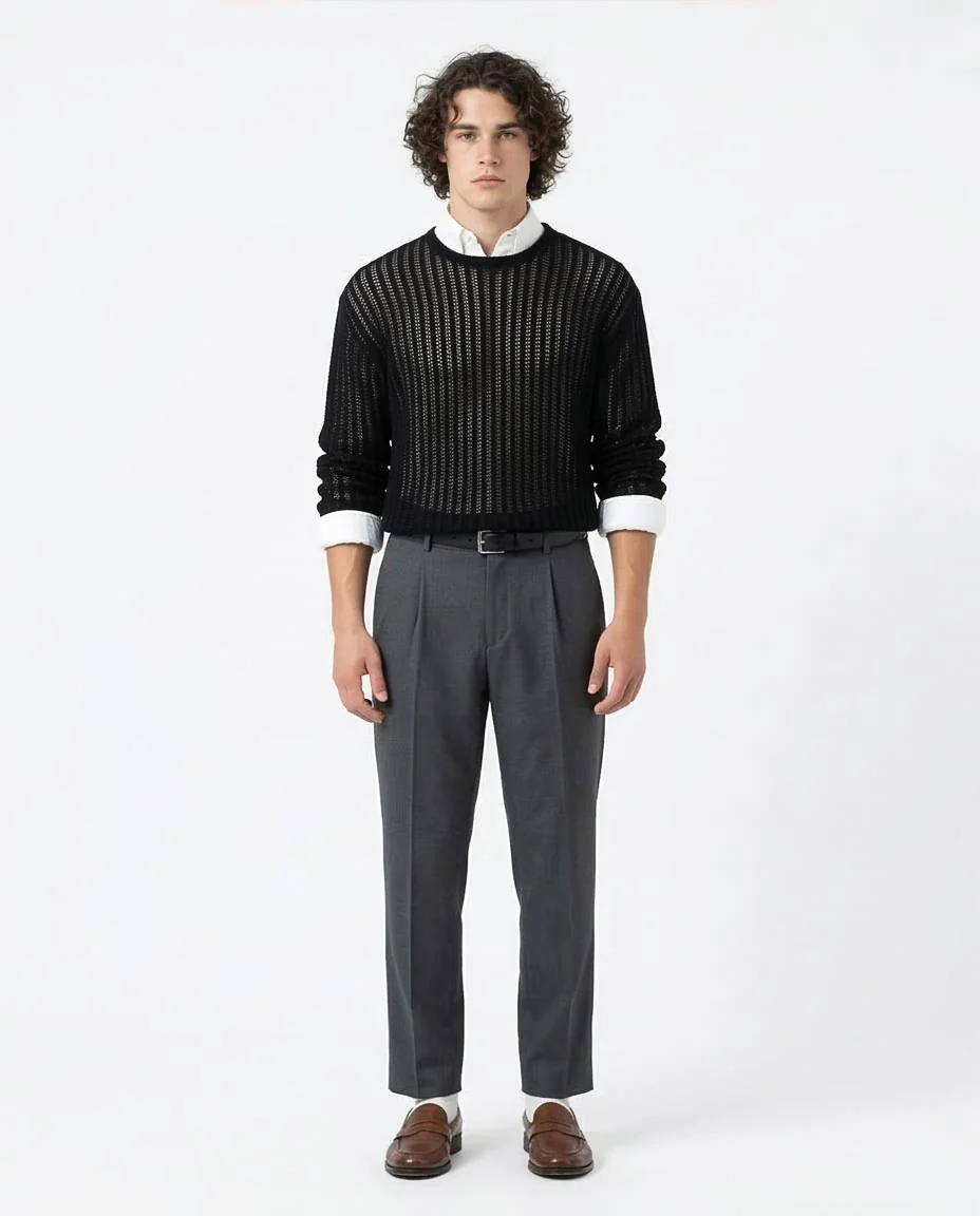 Ravin Men’s Black Jacquard Tricot Long Sleeve Crew-Neck - Balck - R207760 - Image 4