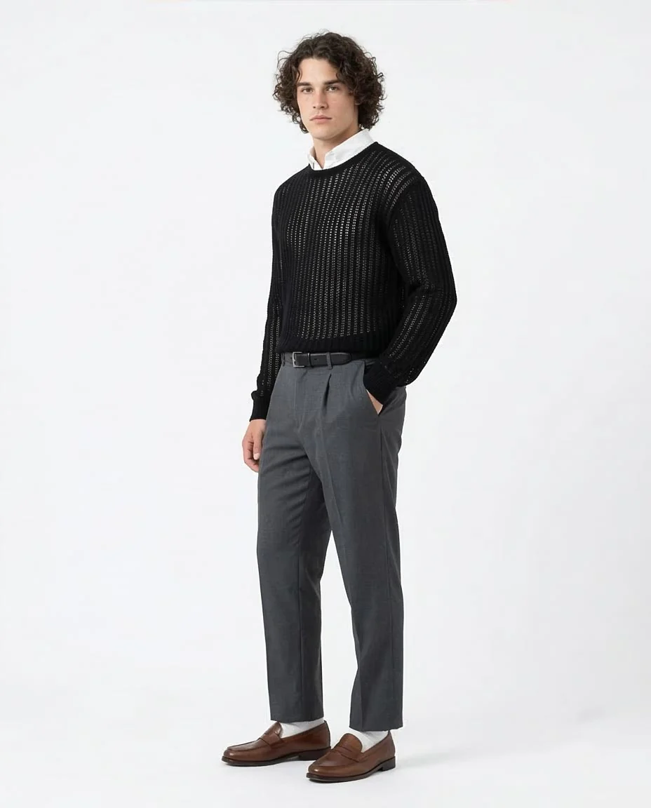 Ravin Men’s Black Jacquard Tricot Long Sleeve Crew-Neck - Balck - R207760 - Image 5