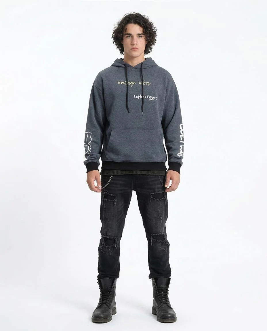 Ravin Men's Charcoal "Explore Egypt" Graphic Oversized Hoodie - R214394 - Image 3