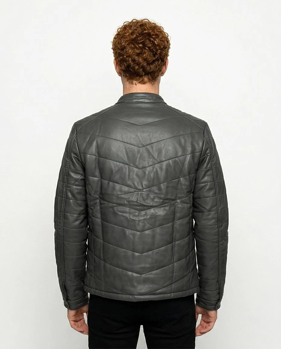 Ravin Men's Chevron Quilted Faux-Leather Racer Puffer Jacket - Dark Grey - R204877 - Image 2