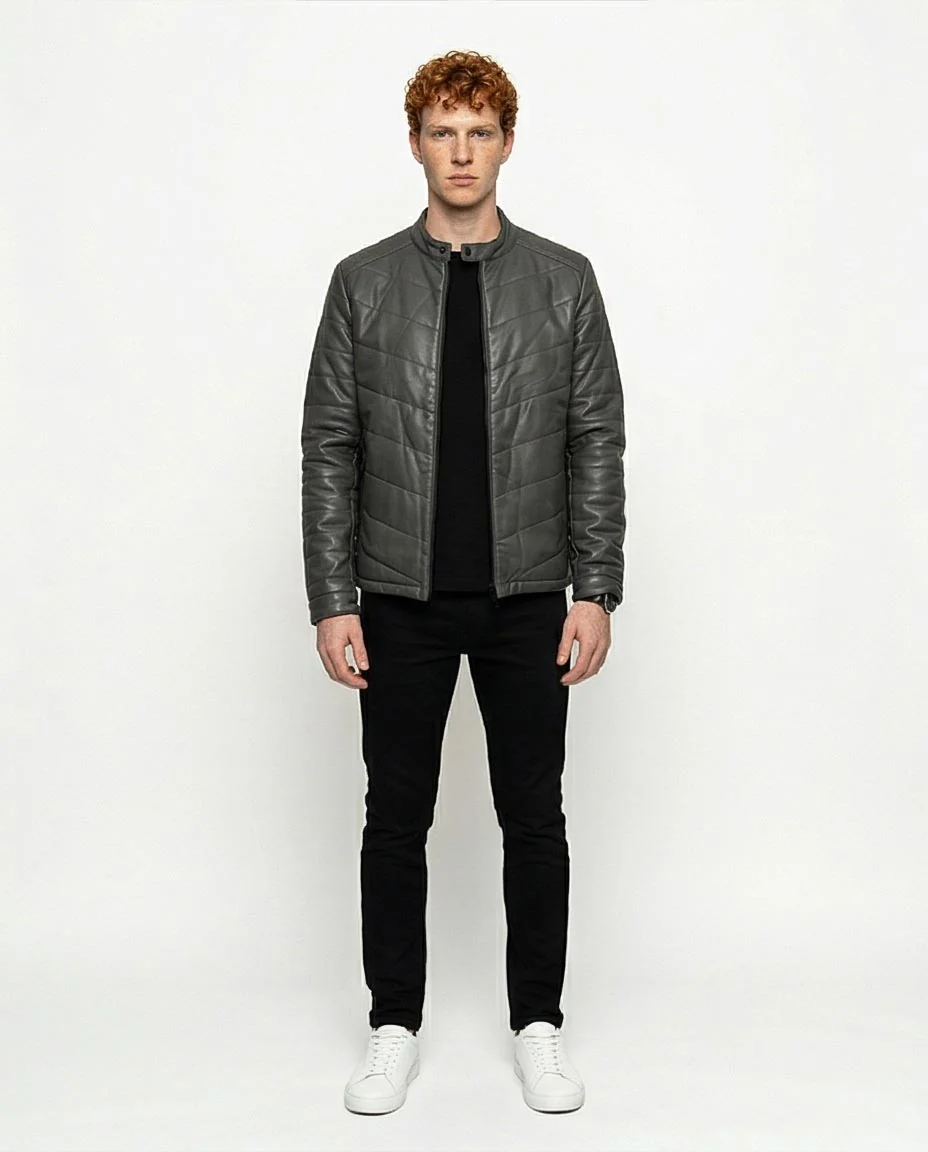 Ravin Men's Chevron Quilted Faux-Leather Racer Puffer Jacket - Dark Grey - R204877 - Image 3