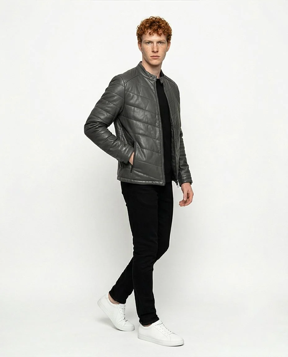 Ravin Men's Chevron Quilted Faux-Leather Racer Puffer Jacket - Dark Grey - R204877 - Image 4