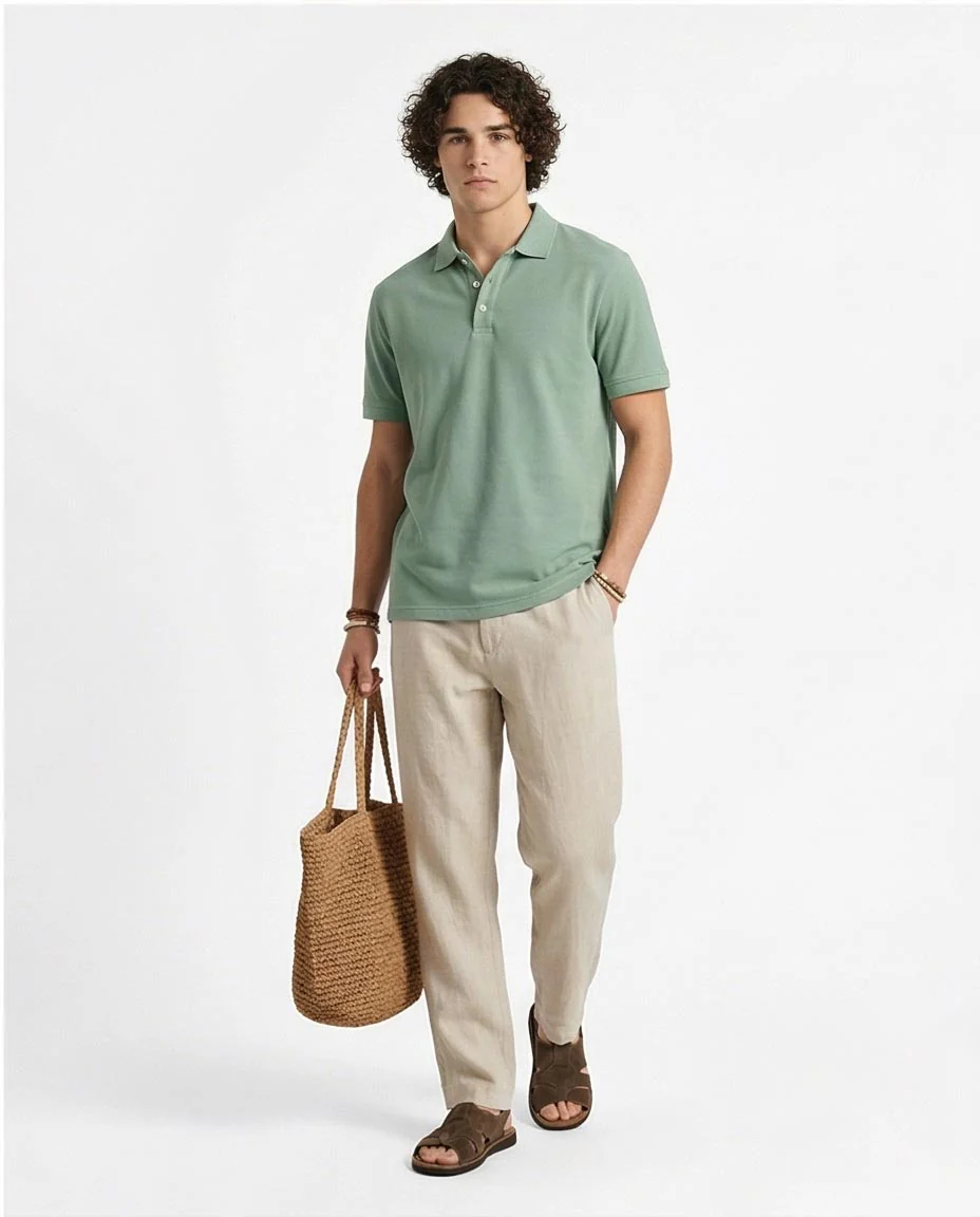Ravin Men's Classic Piqué Polo Shirt – Moss Green - R206494 - Image 4