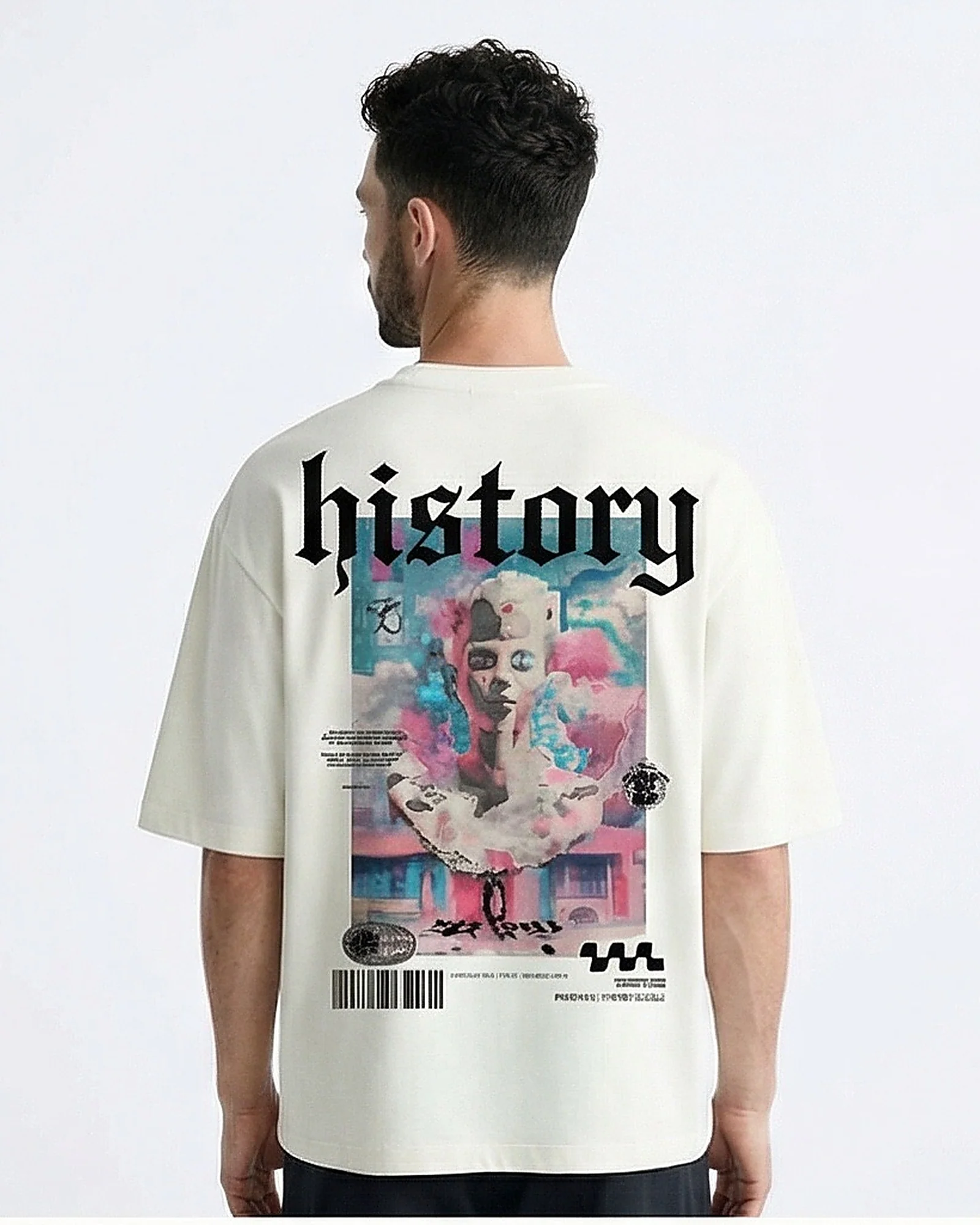 Ravin Men's 'History' Oversized Graphic Tee in Bone White - Image 2