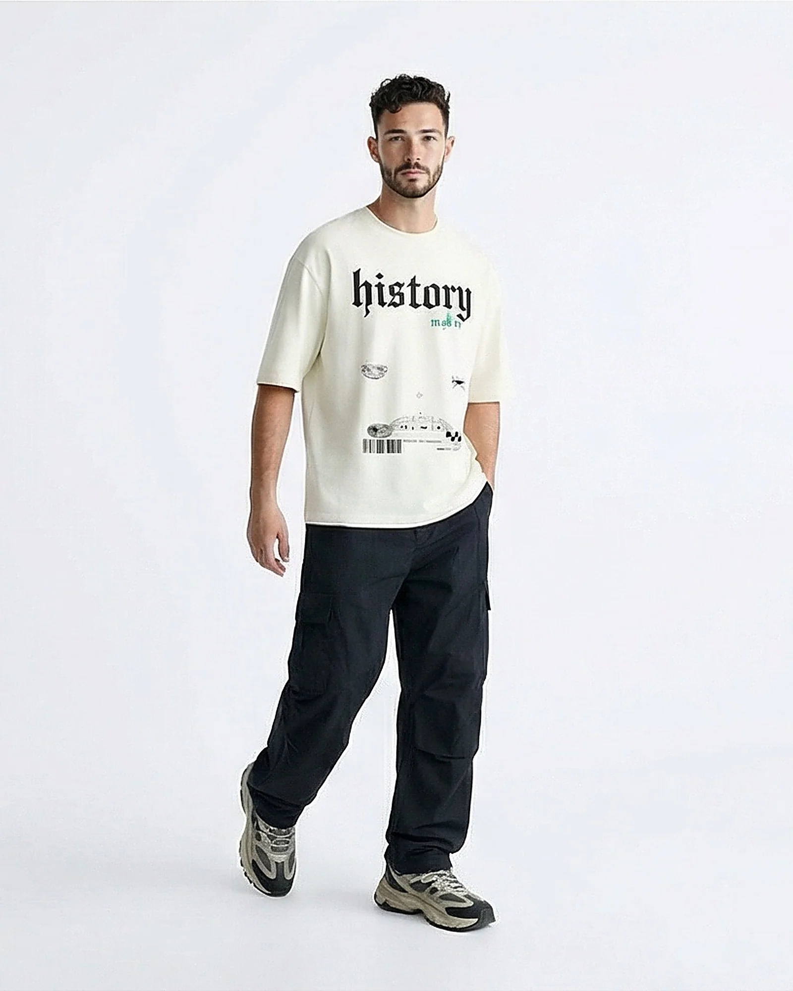 Ravin Men's 'History' Oversized Graphic Tee in Bone White - Image 3