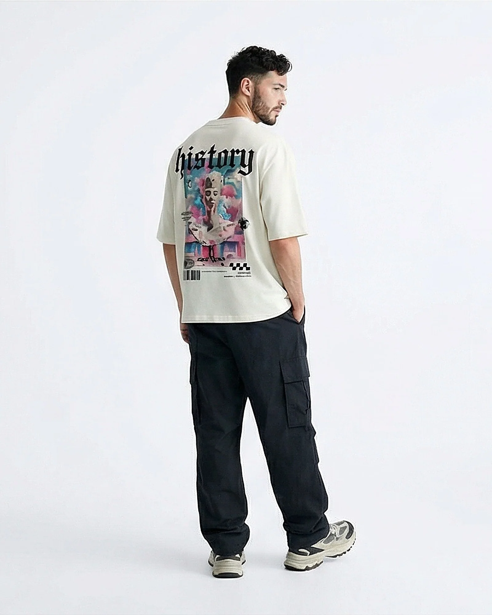 Ravin Men's 'History' Oversized Graphic Tee in Bone White - Image 4