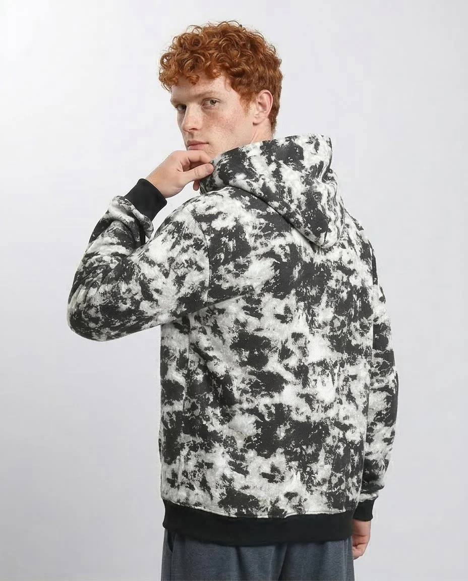 Ravin Men's Monochrome Abstract Splatter Knit Hoodie - Black & White - R214519 - Image 2