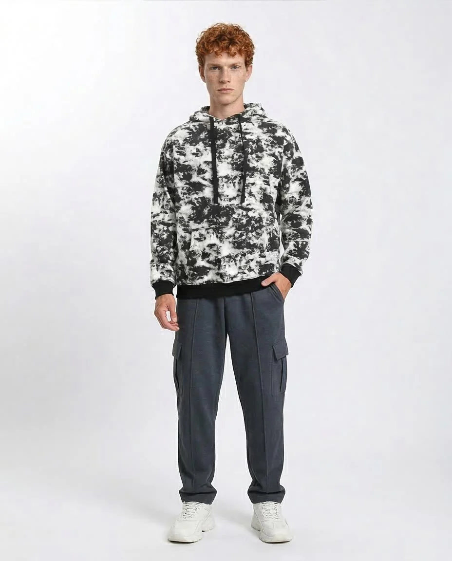 Ravin Men's Monochrome Abstract Splatter Knit Hoodie - Black & White - R214519 - Image 3