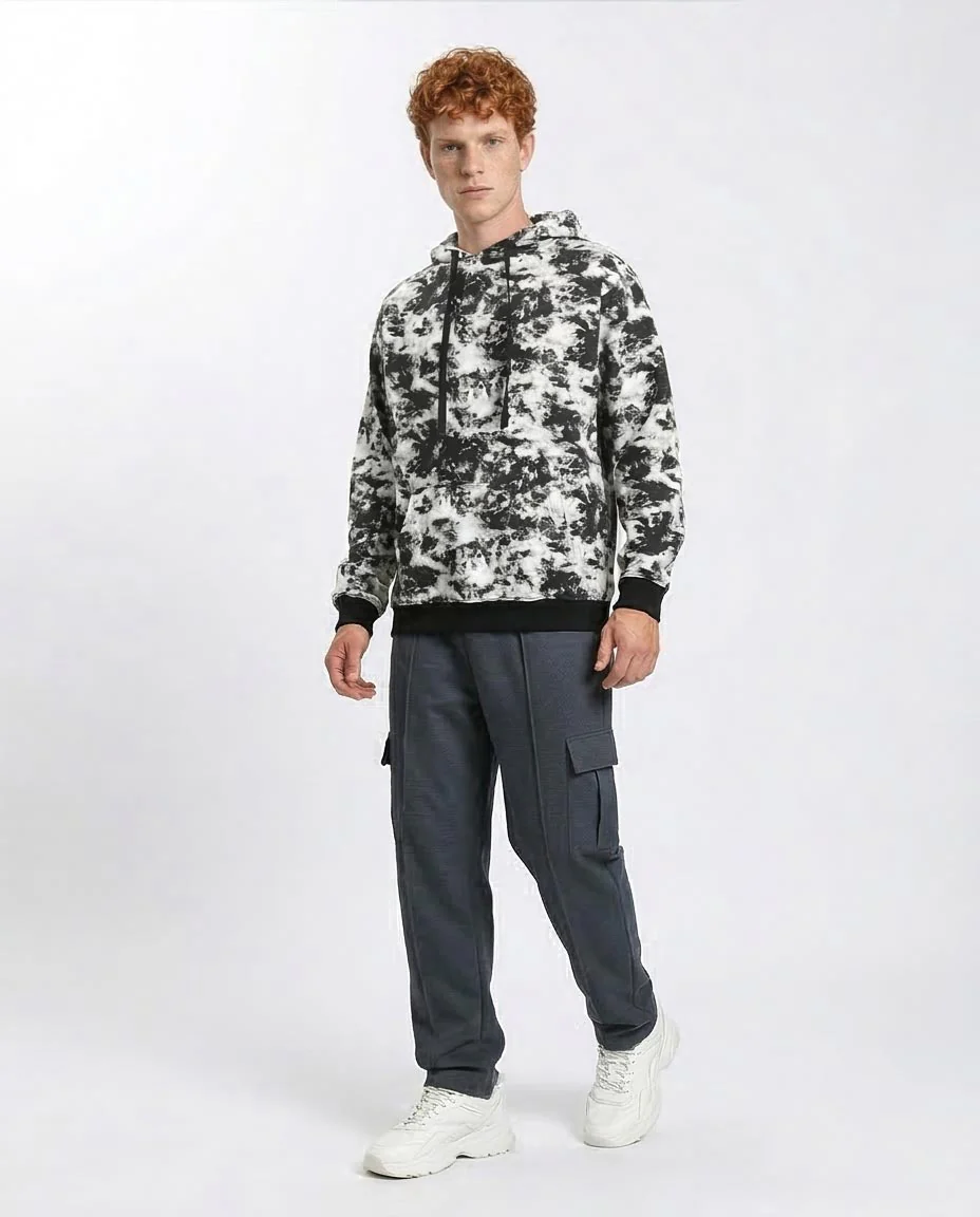 Ravin Men's Monochrome Abstract Splatter Knit Hoodie - Black & White - R214519 - Image 5
