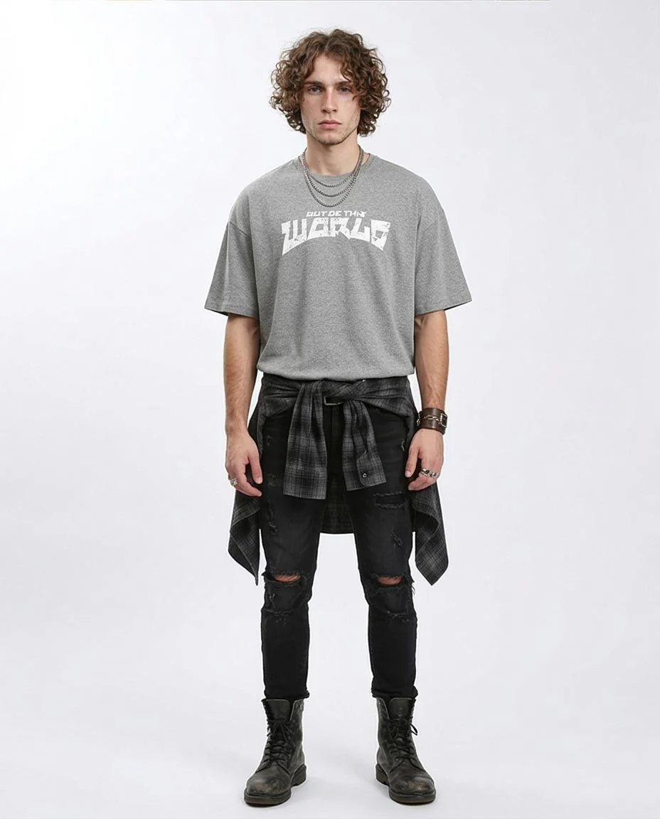 Ravin Men’s Oversized "Out Of This World" Distressed Graphic T-Shirt – Heather Grey - R212291 - Image 4