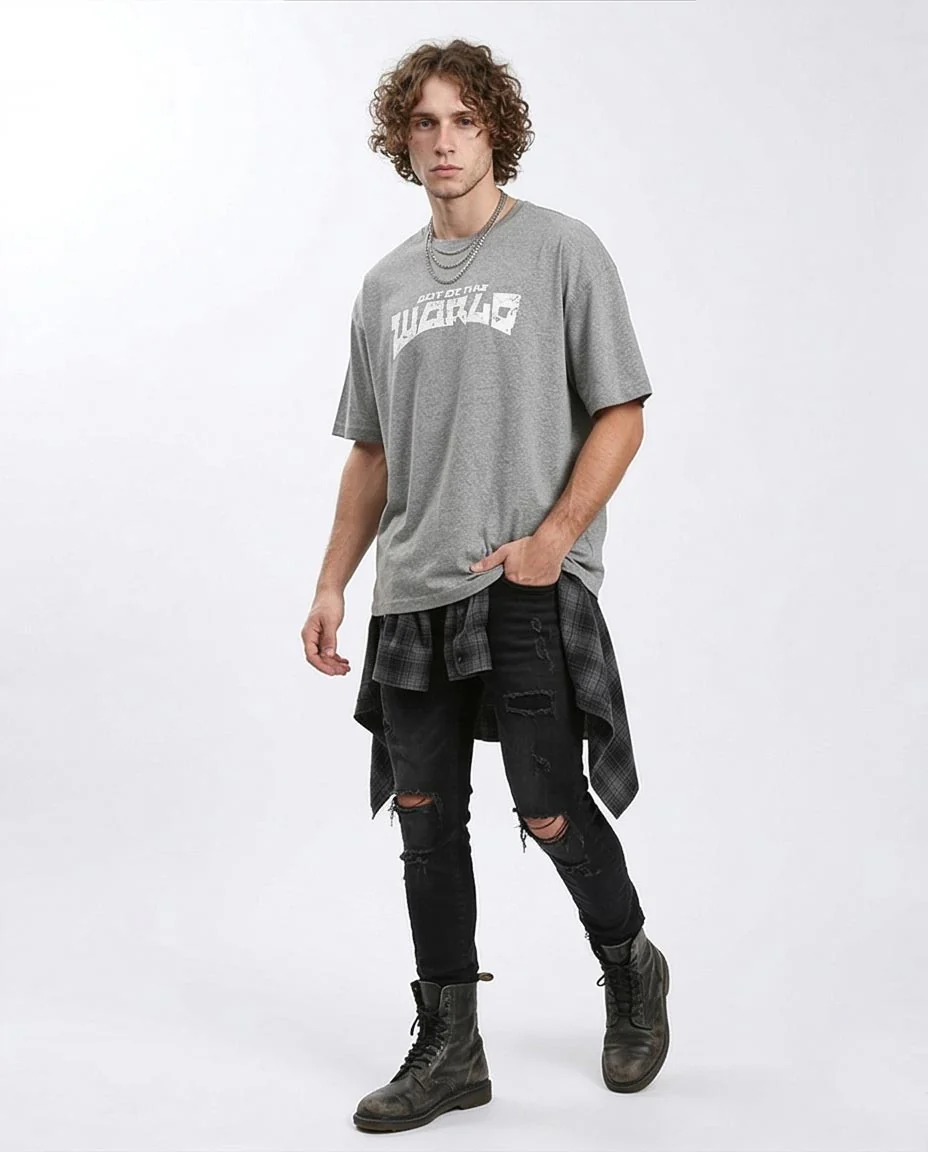 Ravin Men’s Oversized "Out Of This World" Distressed Graphic T-Shirt – Heather Grey - R212291 - Image 5