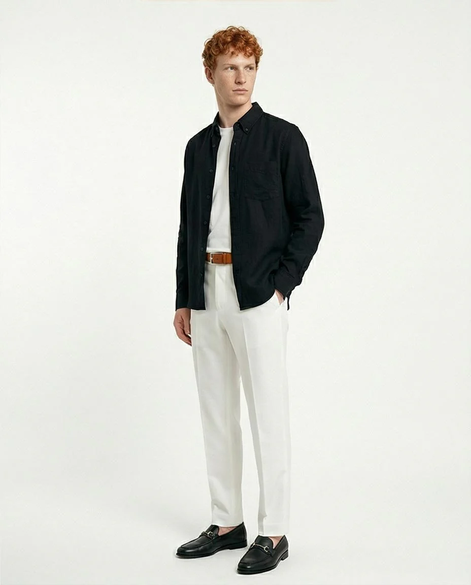 Ravin Men's Premium Linen-Blend Button-Down Shirt – Midnight Black - R217437 - Image 4