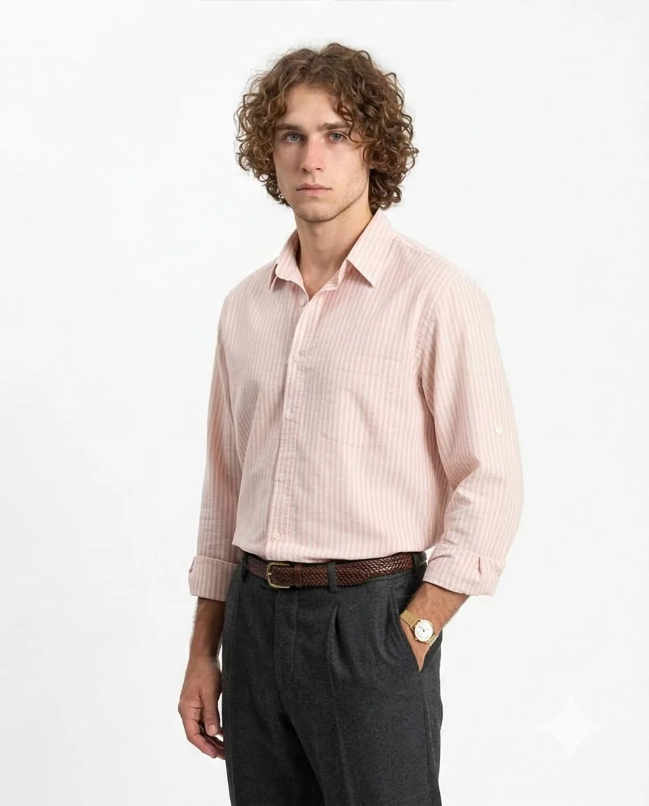 Ravin Men's Relaxed Fit Striped Linen-Blend Shirt – Light Pink - R211678 - Image 5