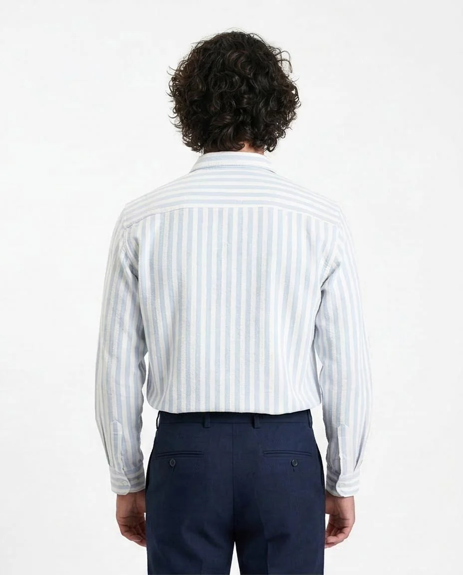 Ravin | Men’s Sky Blue Ticking Stripe Seersucker Shirt - R214291 - Image 2