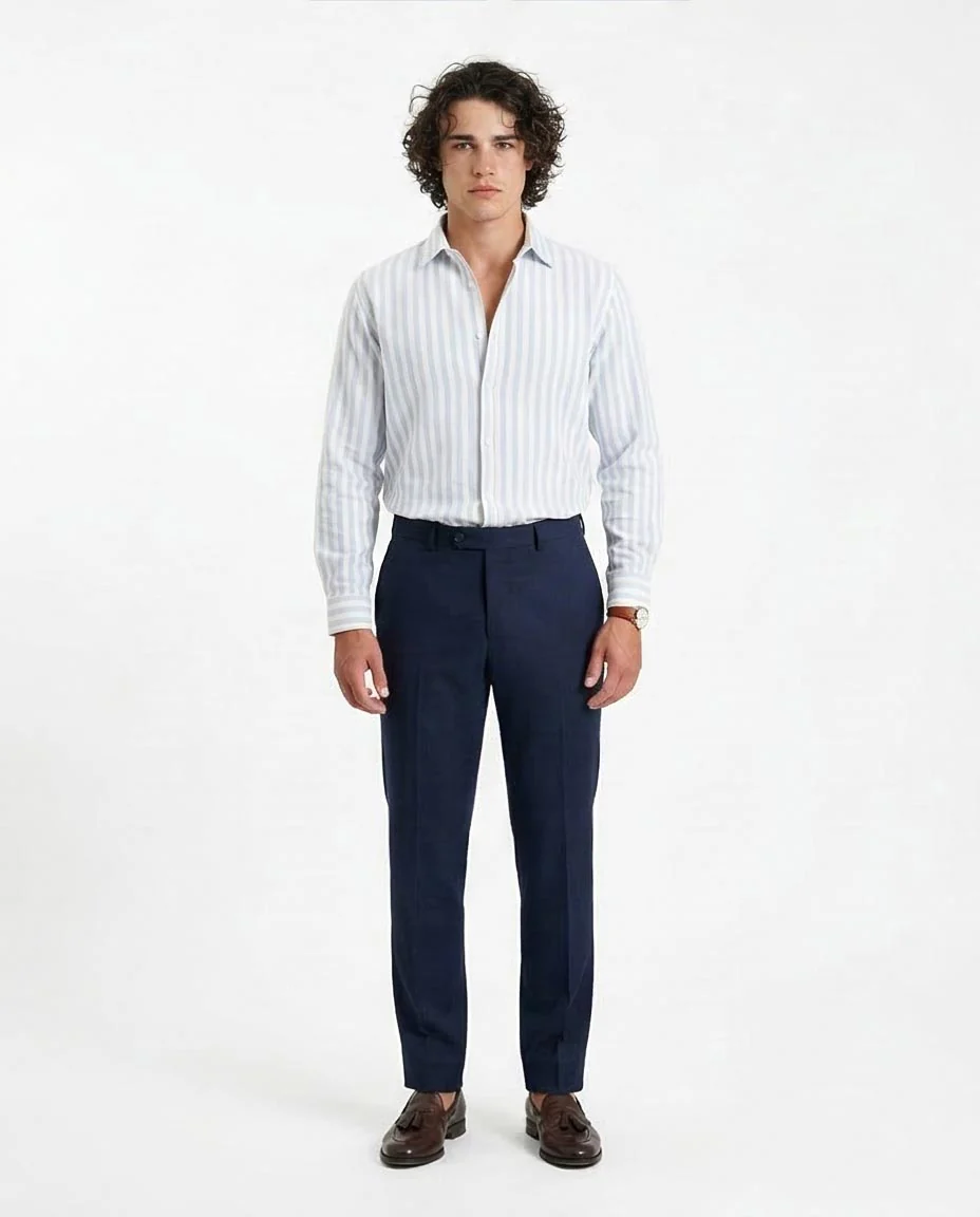 Ravin | Men’s Sky Blue Ticking Stripe Seersucker Shirt - R214291 - Image 3