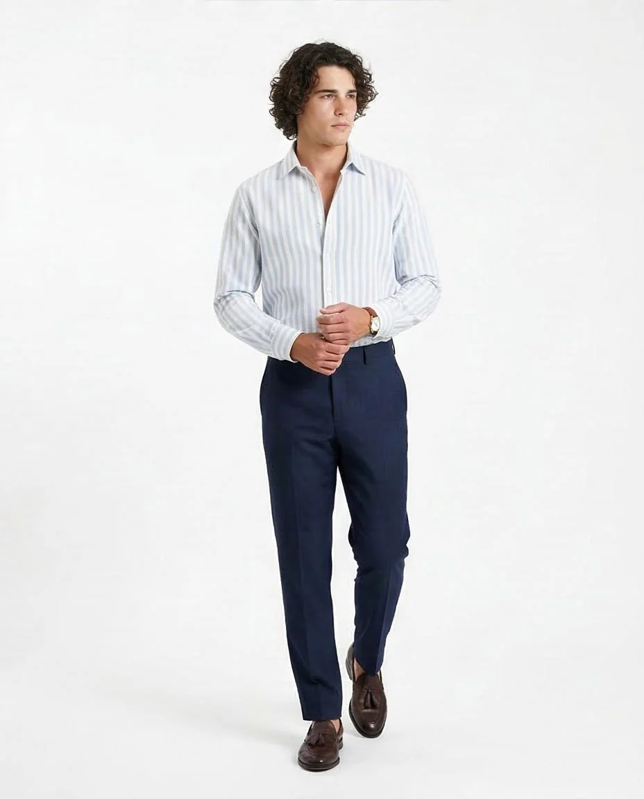 Ravin | Men’s Sky Blue Ticking Stripe Seersucker Shirt - R214291 - Image 5