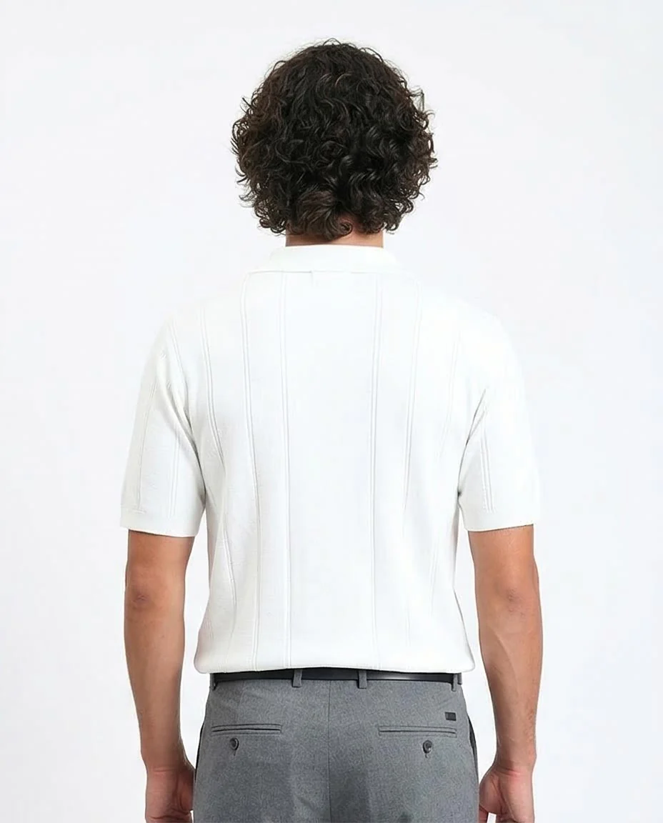Ravin Men’s Textured Channeled Knit Johnny Collar Polo – Off-White - R213022 - Image 2