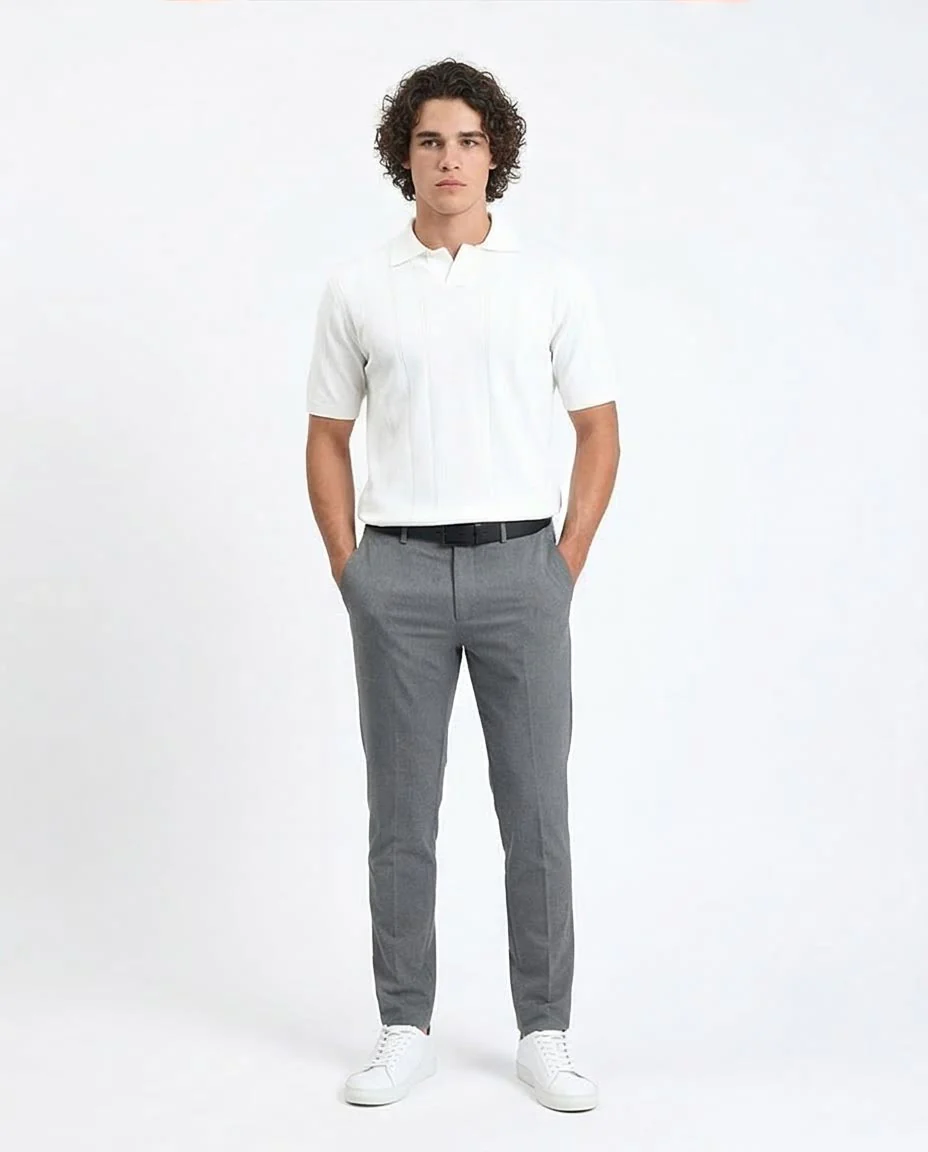 Ravin Men’s Textured Channeled Knit Johnny Collar Polo – Off-White - R213022 - Image 3