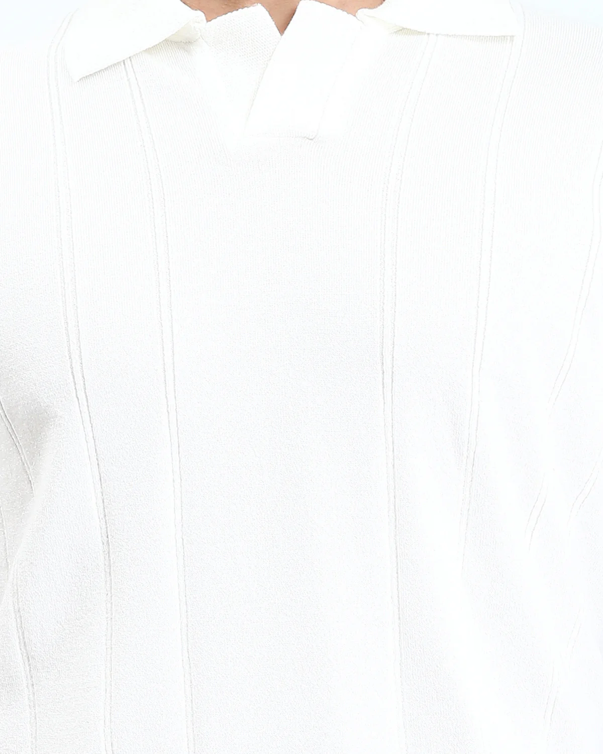 Ravin Men’s Textured Channeled Knit Johnny Collar Polo – Off-White - R213022 - Image 4