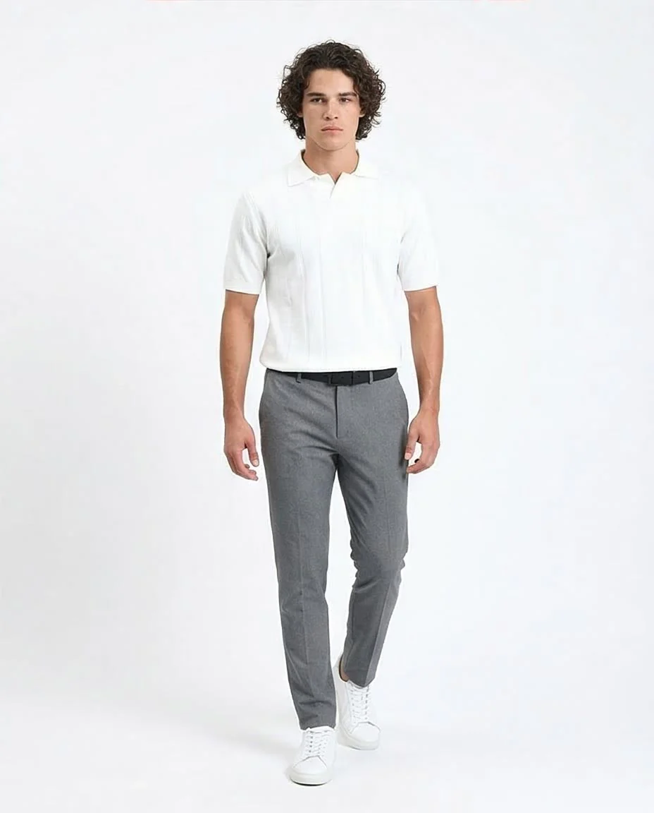 Ravin Men’s Textured Channeled Knit Johnny Collar Polo – Off-White - R213022 - Image 5