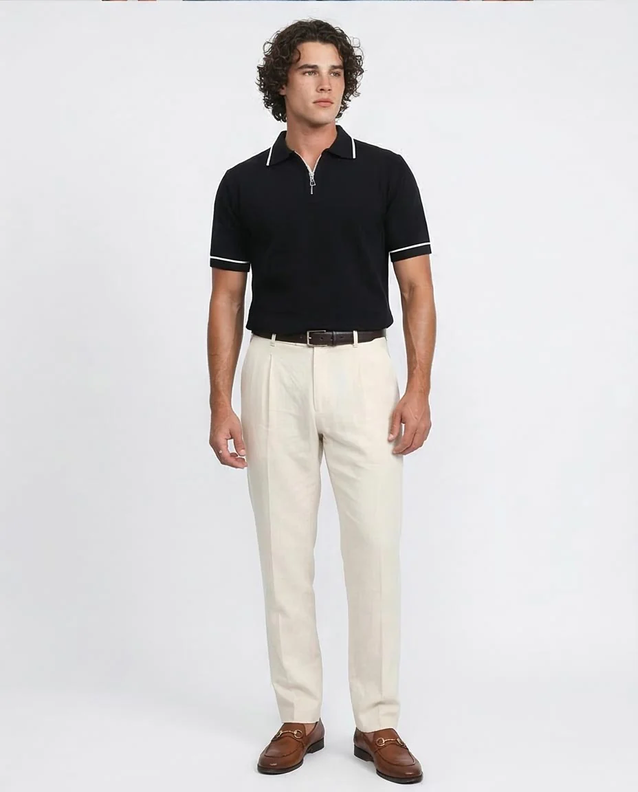 Ravin Men’s Textured Honeycomb Zip-Polo with Contrast Tipping – Black - R213032 - Image 3