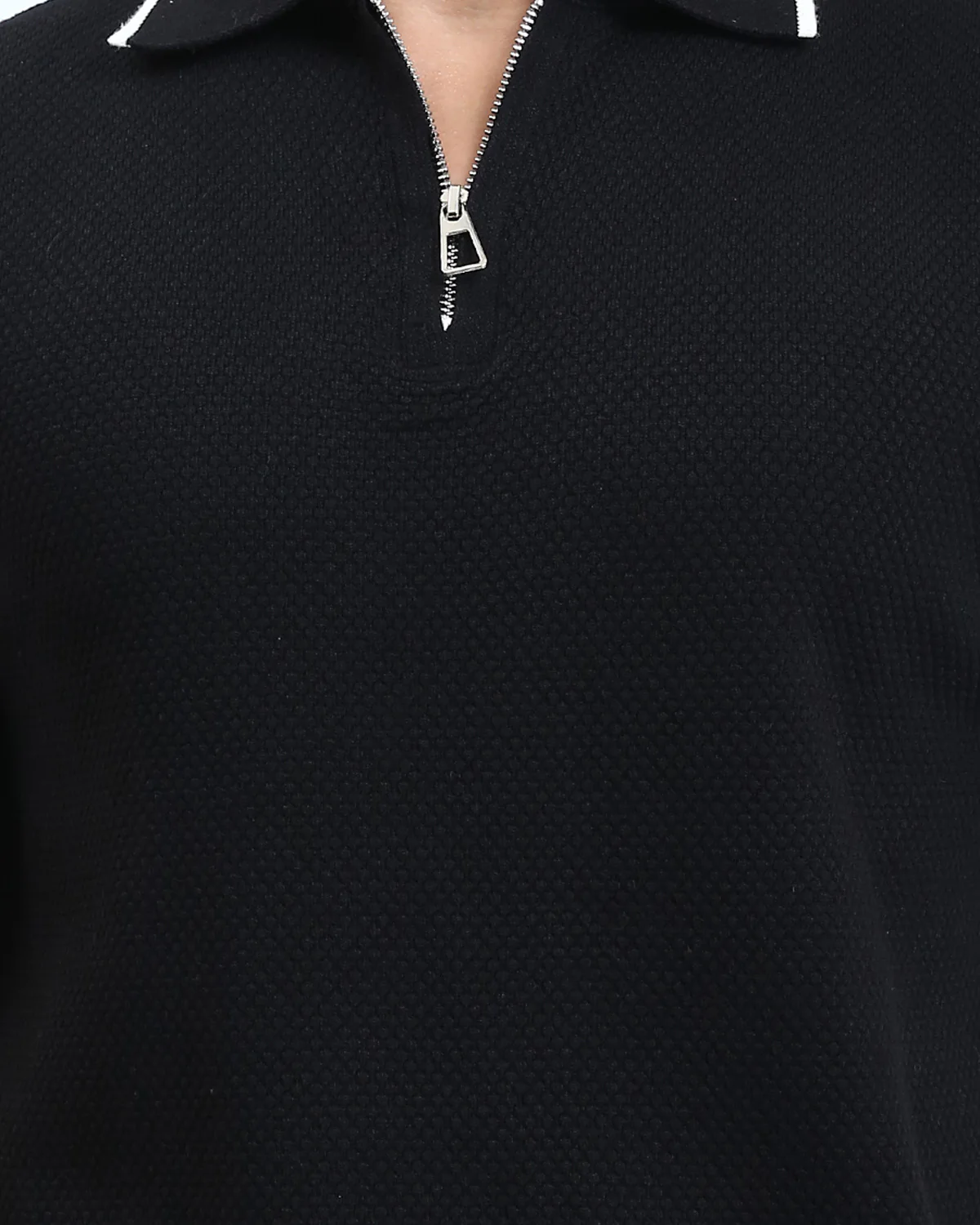 Ravin Men’s Textured Honeycomb Zip-Polo with Contrast Tipping – Black - R213032 - Image 4