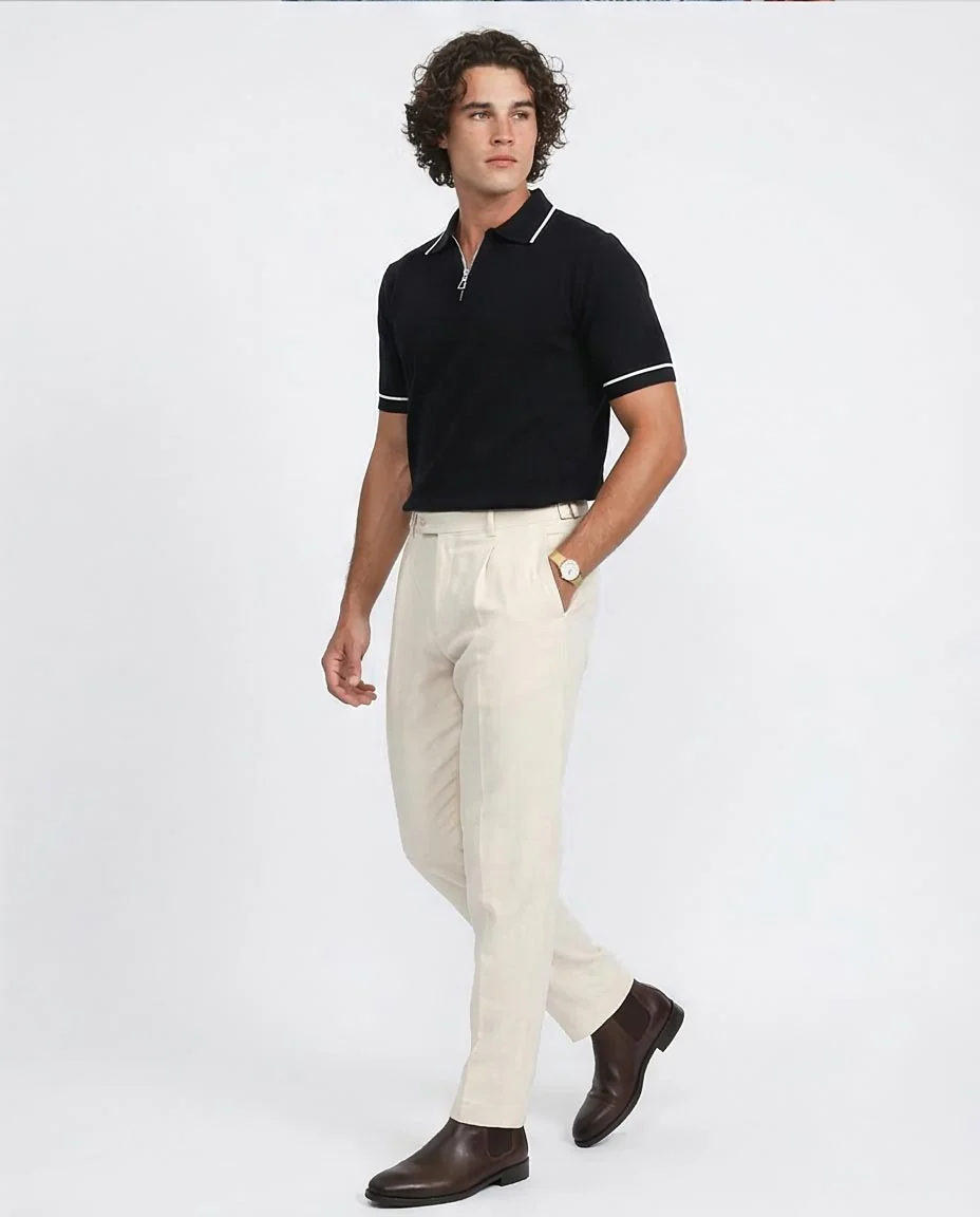 Ravin Men’s Textured Honeycomb Zip-Polo with Contrast Tipping – Black - R213032 - Image 5