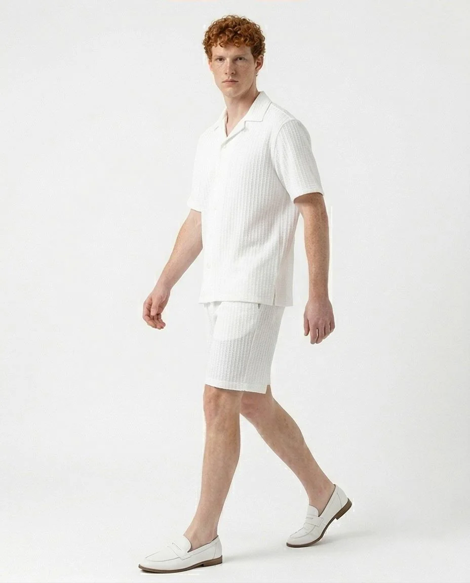 Ravin Men’s Textured Relaxed Popcorn Shorts - White - R217140 - Image 4